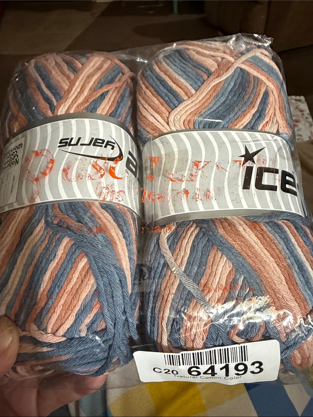 Ice Yarns Natural Cotton Color 64193 – Lot of 2 Large Skeins